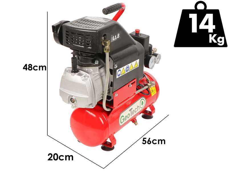 GeoTech AC9-8-20 - Compresor de aire el&eacute;ctrico compacto port&aacute;til - Motor 2 HP - 8 L aire comprimido