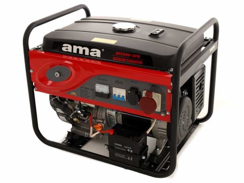 AMA QF5000 3PH - Generador de corriente con arranque el&eacute;ctrico y AVR 5.5 KW - Continua 5 Kw Trif&aacute;sica