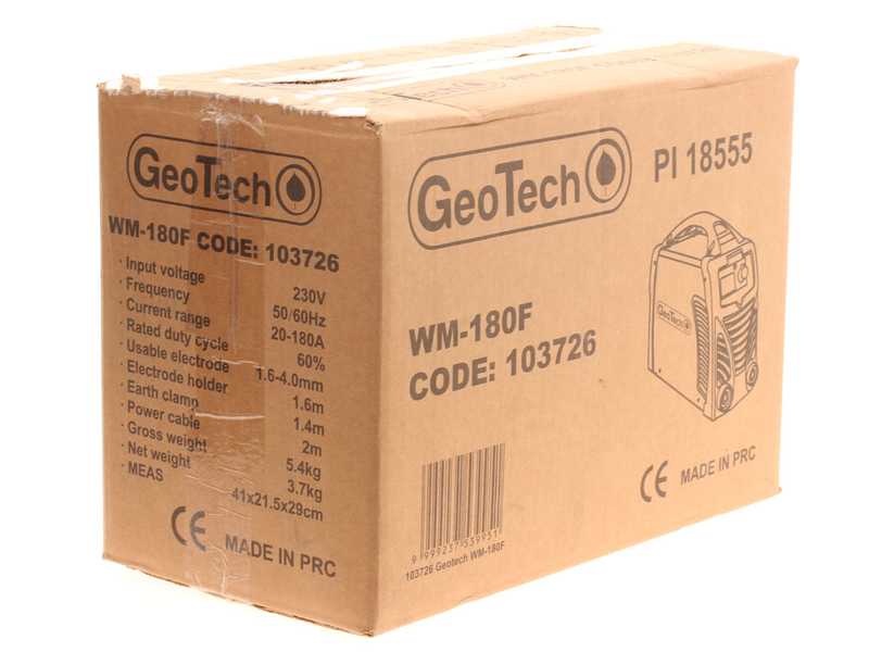 Soldadora inverter de electrodo, corriente continua GeoTech WM-180 F, 180 A, Kit MMA