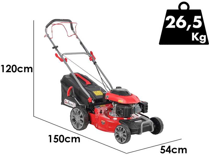 Cortac&eacute;sped autopropulsado de gasolina GeoTech Pro S46-140BG - 2en1: recogida + salida trasera