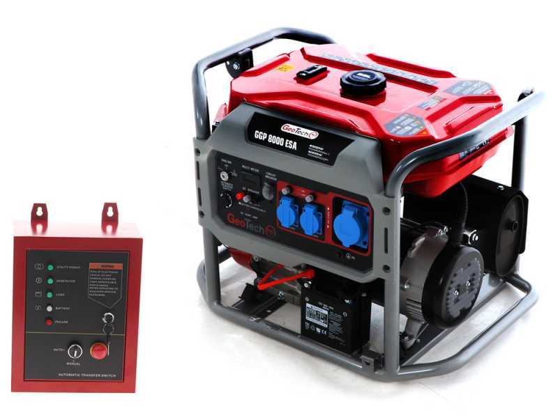 GeoTech PRO GGP 8000 ESA - Generador de corriente con rueds. arranque el&eacute;ctrico y AVR 6.5 KW - Continua 6 Kw Monof&aacute;sica + ATS