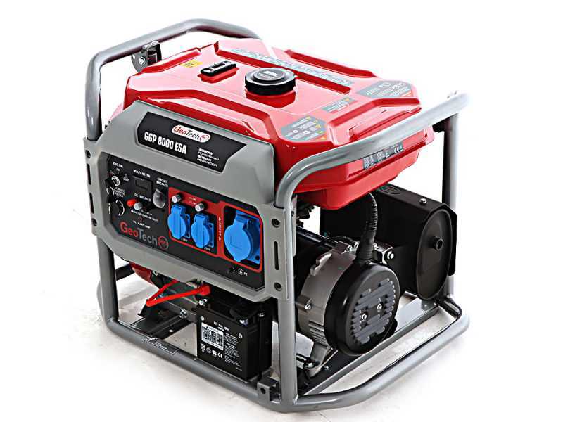 GeoTech PRO GGP 8000 ESA - Generador de corriente con rueds. arranque el&eacute;ctrico y AVR 6.5 KW - Continua 6 Kw Monof&aacute;sica + ATS