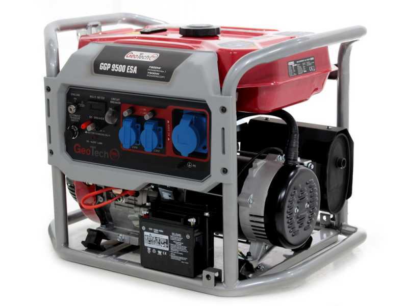 GeoTech PRO GGP 9500 ESA - Generador de corriente con ruedas y AVR arranque el&eacute;ctrico 7.9 kW - Continua 7.5 kW Monof&aacute;sica