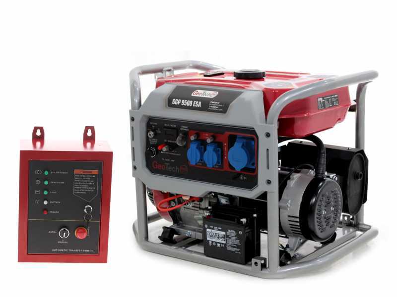 GeoTech PRO GGP 9500 ESA - Generador de corriente con ruedas y AVR arranque el&eacute;ctrico 7.9 kW - Continua 7.55 kW Monof&aacute;sica + ATS