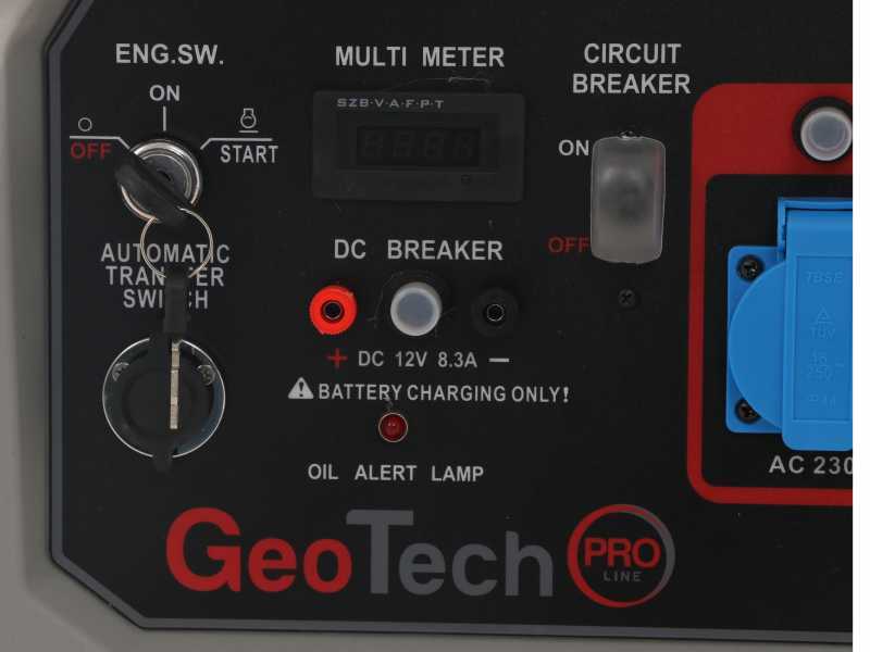 GeoTech Pro GGP 9500-3 ESA - Generador de corriente con ruedas y AVR arranque el&eacute;ctrico 7.8 kW - Continua 7.5 kW Full-Power + ATS