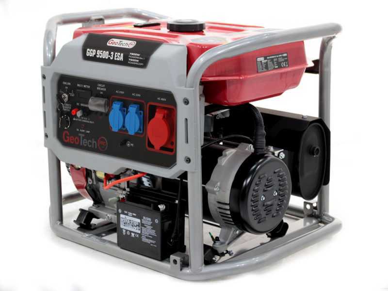 GeoTech Pro GGP 9500-3 ESA - Generador de corriente con ruedas y AVR arranque el&eacute;ctrico 7.8 kW - Continua 7.5 kW Full-Power + ATS