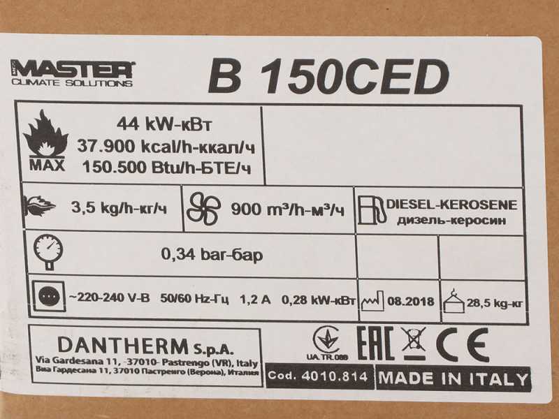 Master mod. B 150 CED - Generador de aire caliente directo de gas&oacute;leo di&eacute;sel