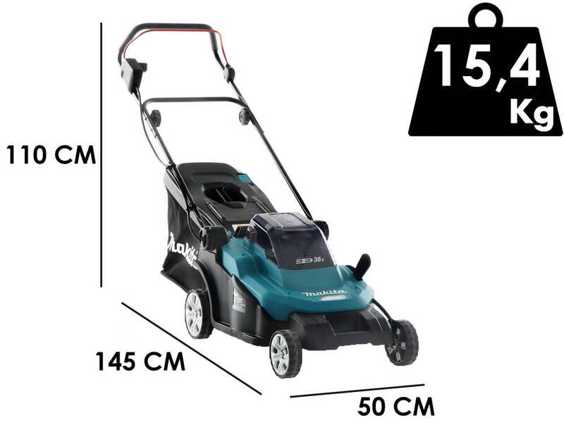Makita DLM432PT2 - Cortac&eacute;sped el&eacute;ctrico de bater&iacute;a 2 X 5 Ah de litio - saco de recogida, 43 cm