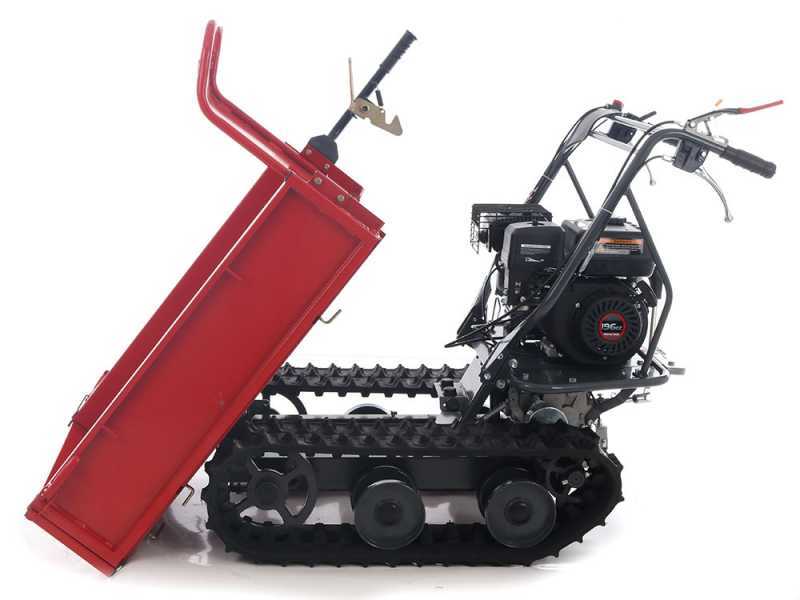 GeoTech Pro BMS155 LE - Biotrituradora sobre motocarretilla GeoPorter 330E autopropulsada de orugas 4 rodillos - Motor Loncin de 15 HP - caj&oacute;n extensible