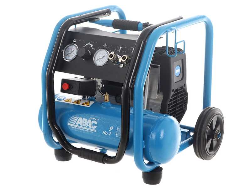 ABAC PORTABLE ROLLCAGE OS20P - Compresor de aire el&eacute;ctrico monof&aacute;sico silencioso, sin aceite - Motor 2 HP - 9 L