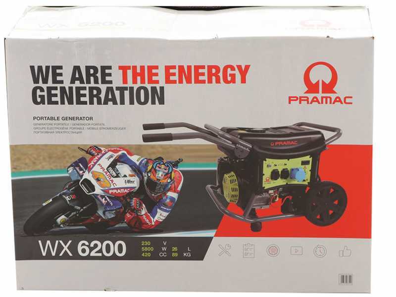 Pramac WX6200 - Generador de corriente con ruesas y  AVR 5.8 kW - Continua 5.4 kW Monof&aacute;sica