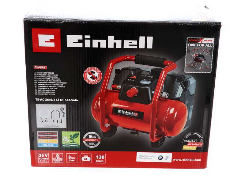Einhell TE-AC 36 6 8 Li OF Set - Compresor de aire de bater&iacute;a sin aceite - 4Ah 2X18V
