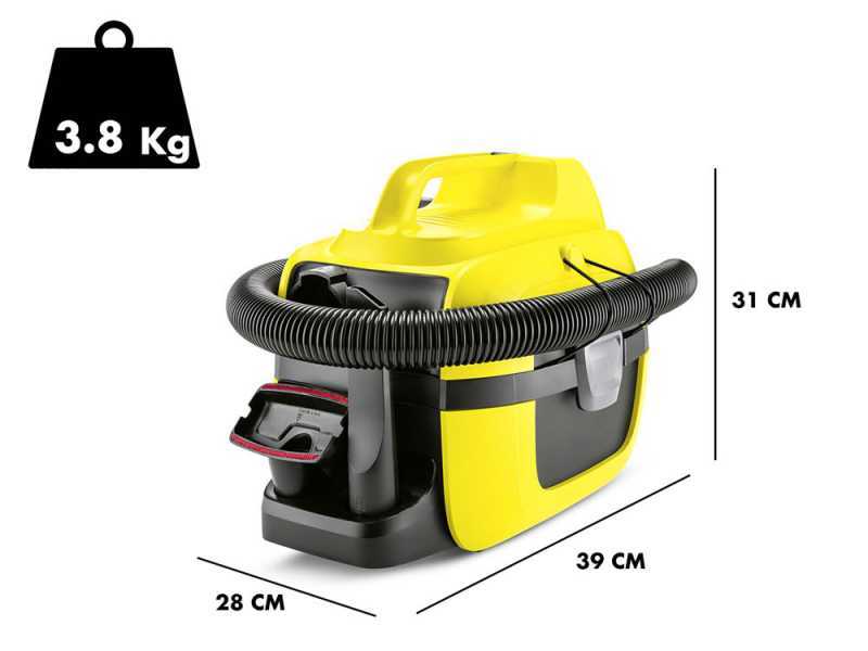 Karcher WD 1 - Aspirador de polvo multifunci&oacute;n de bater&iacute;a 18 V - s&oacute;lidos, l&iacute;quidos y soplador