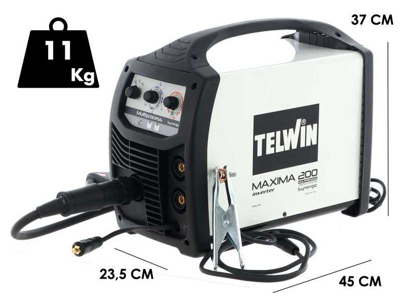 Soldadora inverter de hilo Telwin Maxima 200 Synergic - para MIG-MAG/FLUX/BRAZING/MMA/TIG DC- LIFT - GAS/NO GAS