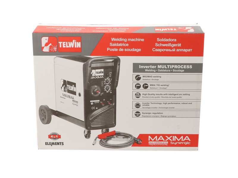 Soldadora inverter de hilo Telwin Maxima 270 Synergic - MIG-MAG/FLUX/BRAZING/MMA/TIG DC- LIFT - GAS/NO GAS