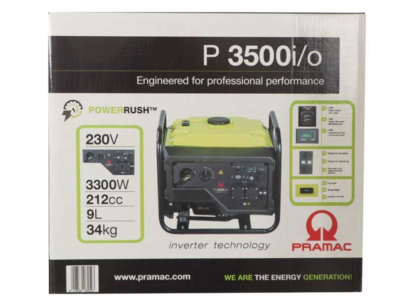 Pramac P3500I/O - Generador de corriente inverter a gasolina 3.3 kW - Continua 3 kW Monof&aacute;sica