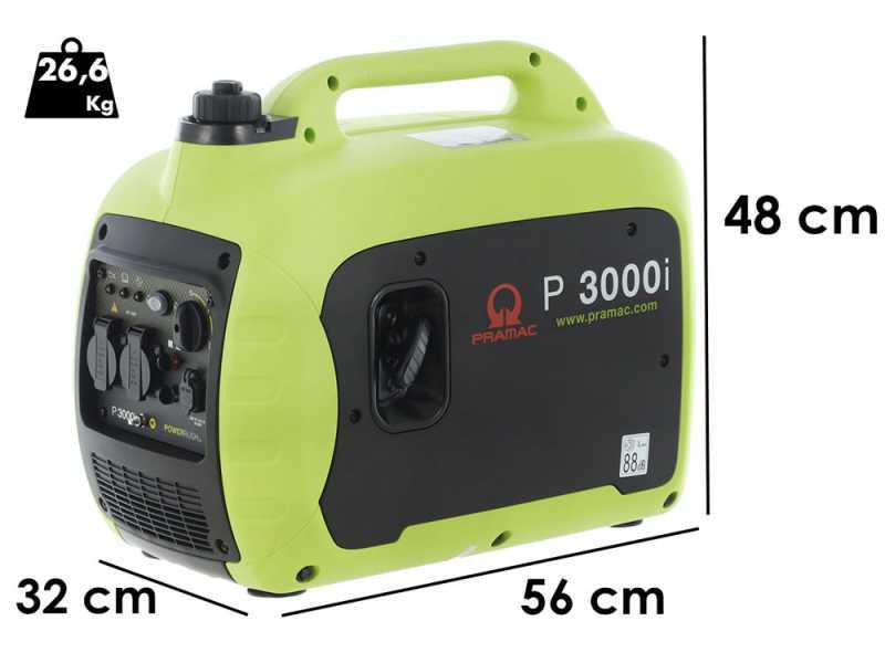 Pramac P3000I - Generador de corriente inverter a gasolina silencioso 2.6 kW - Continua 2.3 kW Monof&aacute;sica