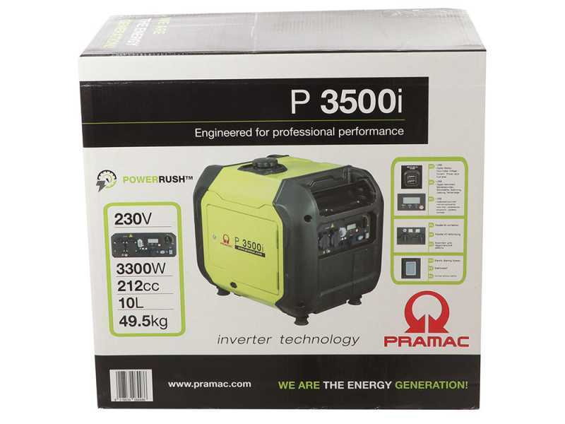 Pramac P3500I - Generador de corriente inverter a gasolina silencioso 3.3 kW - Continua 3 kW monof&aacute;sica