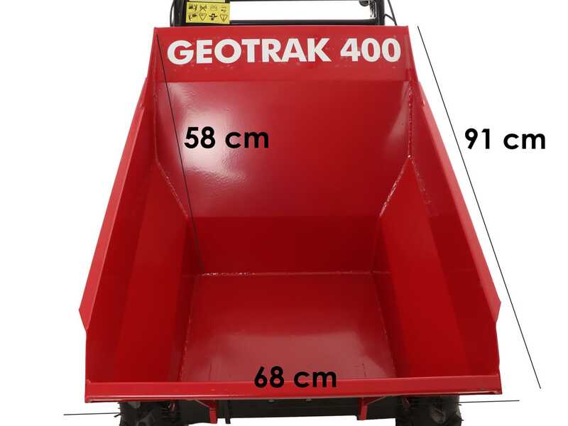 Carretilla con motor GeoTech Pro GEOTRAK 400 - Caj&oacute;n dumper 400 Kg - 4 ruedas motrices