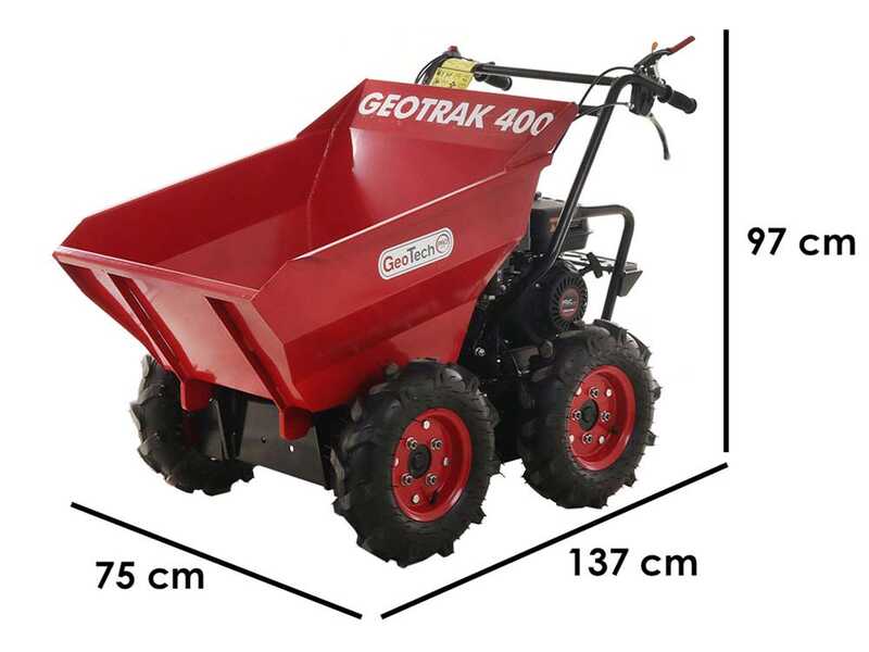 Carretilla con motor GeoTech Pro GEOTRAK 400 - Caj&oacute;n dumper 400 Kg - 4 ruedas motrices