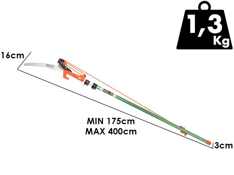 GeoTech SV-375 - Cortarramas con serrucho con p&eacute;rtiga telesc&oacute;pica 175-400 cm