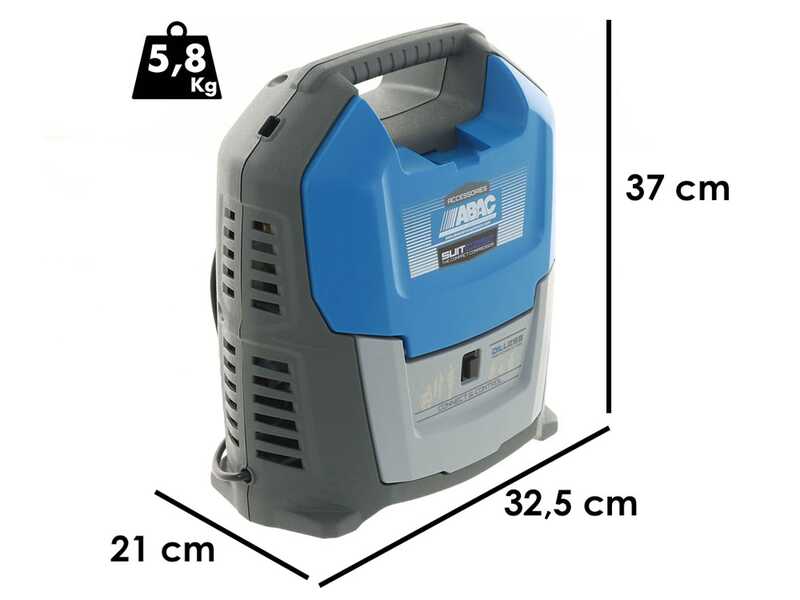Abac Suitcase - Compresor de aire el&eacute;ctrico port&aacute;til monof&aacute;sico, sin aceite - Motor 1,5 HP