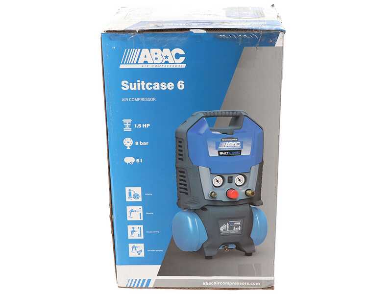 ABAC SUITCASE - Compresor de aire el&eacute;ctrico port&aacute;til monof&aacute;sico, sin aceite - Motor 1.5 HP - 6 L