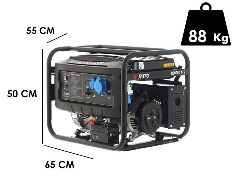 Rato R6000D-ATS AVR - Generador de corriente a gasolina con AVR 6 kW - Continua 5.5 kW Monof&aacute;sica