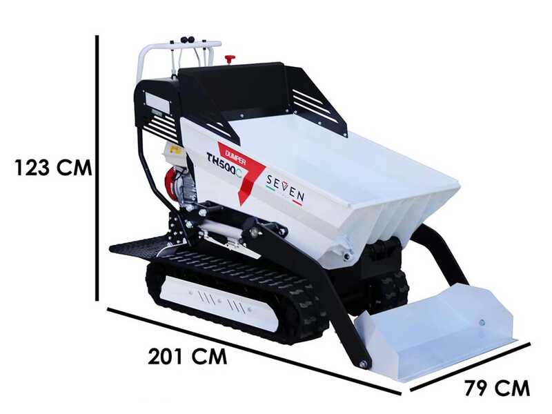 Carretilla de orugas Seven Italy TH500C GX 200 - Caja dumper hidr&aacute;ulica 500 kg con pala