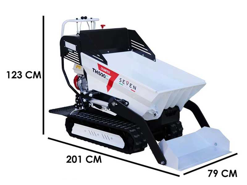 Carretilla de orugas Seven Italy TH500C GX 200 - Caja dumper hidr&aacute;ulica 500 kg con pala