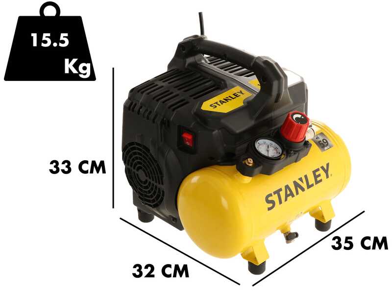 Stanley DST 100/8/6 - Compresor de aire el&eacute;ctrico port&aacute;til monof&aacute;sico, sin aceite - Motor 1 HP - 6 L