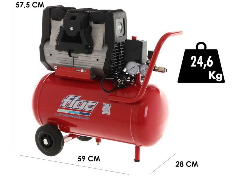 FIAC Super Silent 24 XS88 - Compresor de aire el&eacute;ctrico monof&aacute;sico silencioso, sin aceite - Motor 0.75 HP - 24 L
