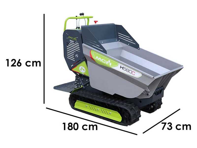 Carretilla de orugas con motor MCH H560C-GX - Caja dumper hadr&aacute;ulica 500 kg