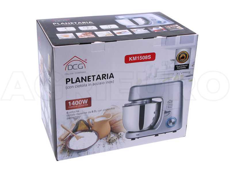Amasadora planetaria DCG KM1508 con cuba inoxidable de 8 litros - Multi-herramienta con desenganche r&aacute;pido
