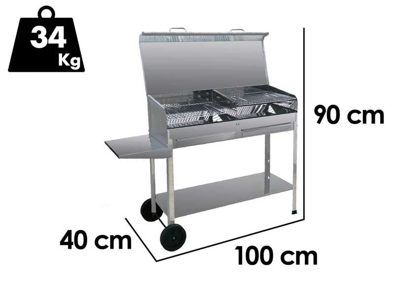 Mille Achille Big - Barbacoa de carb&oacute;n de acero inox artesanal - 2x 47,5x37cm