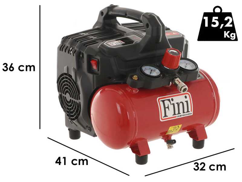 Fini Siltek S/6 - Compresor de aire el&eacute;ctrico port&aacute;til monof&aacute;sico silencioso, sin aceite - Motor 1 HP - 6 L