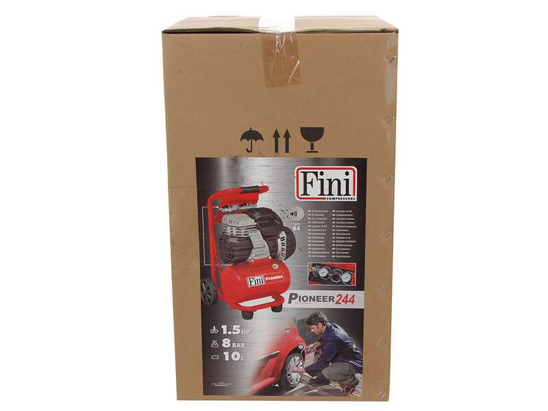 Fini Pioneer 244 - Compresor de aire el&eacute;ctrico port&aacute;til monof&aacute;sico, sin aceite - Motor 1.5 HP - 10 L