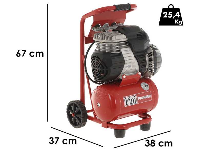 Fini Pioneer 244 - Compresor de aire el&eacute;ctrico port&aacute;til monof&aacute;sico, sin aceite - Motor 1.5 HP - 10 L