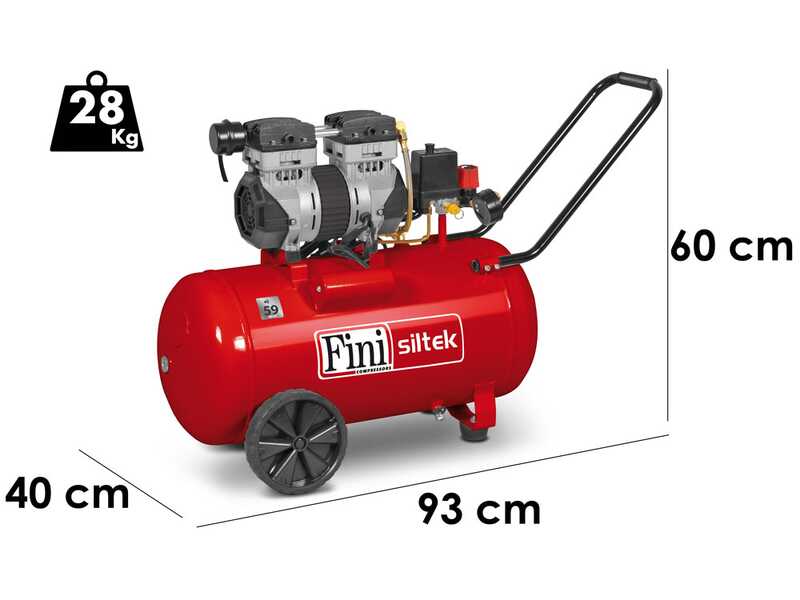 Fini Siltek 50 - Compresor de aire el&eacute;ctrico monof&aacute;sico, sin aceite - Motor 1.3 HP - 50 L