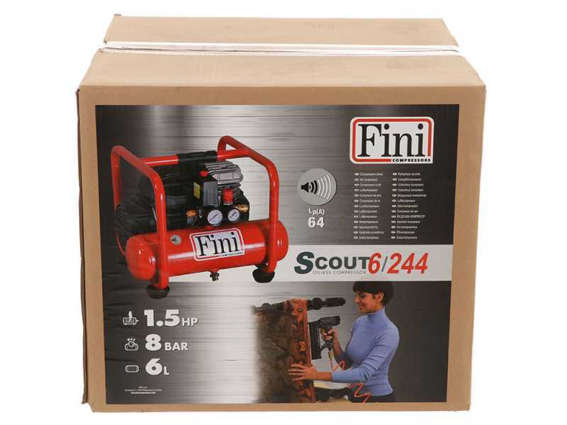 Fini Scout 6/244 - Compresor de aire el&eacute;trico compacto port&aacute;til - Motor 1,5 HP - 8 bar