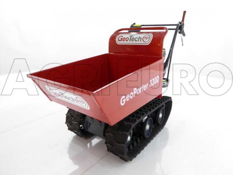GeoTech Pro BMS 155 LE - Biotrituradora sobre motocarretilla GeoPorter 330D autopropulsada de orugas 4 rodillos - Motor Loncin de 15 HP - caj&oacute;n dumper