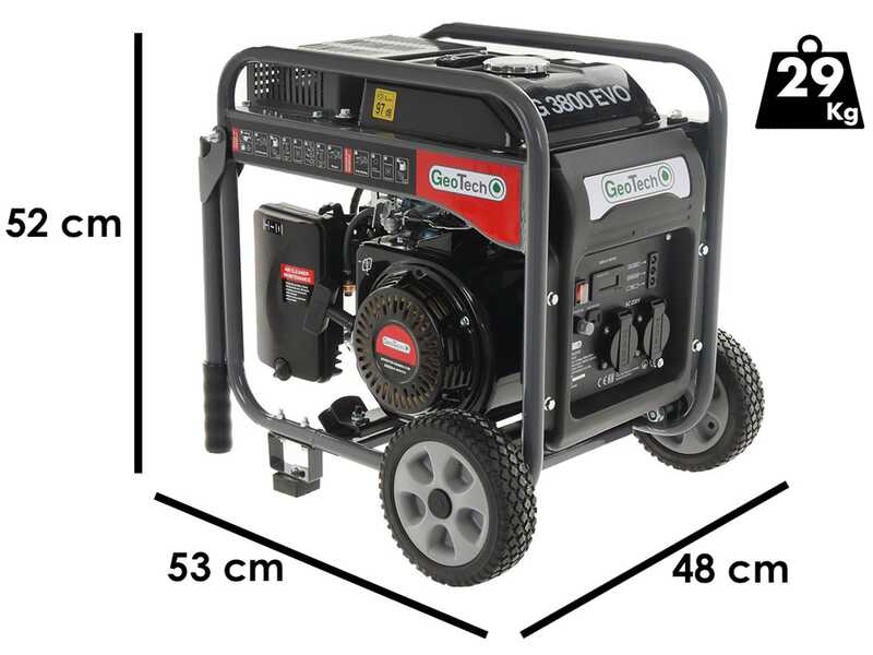 Geotech iG 3800 EVO - Generador de corriente con ruedas inverter a gasolina 3.8 kW - Continua 3.5 kW Monof&aacute;sica