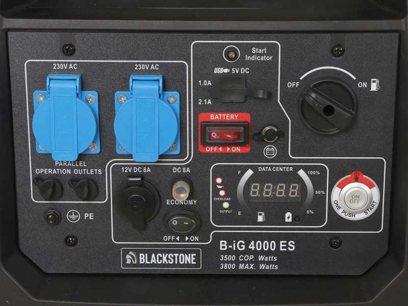 BlackStone B-iG 4000 ES - Generador de corriente inverter a gasolina, versi&oacute;n con ruedas 3.8 kW - Continua 3.5 kW Monof&aacute;sica