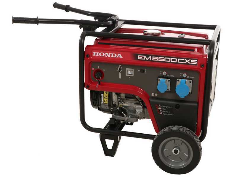 Honda EM 5500CXS - Generador de corriente a gasolina con ruedas y AVR 5.5 kW - Continua 5 kw Monof&aacute;sica