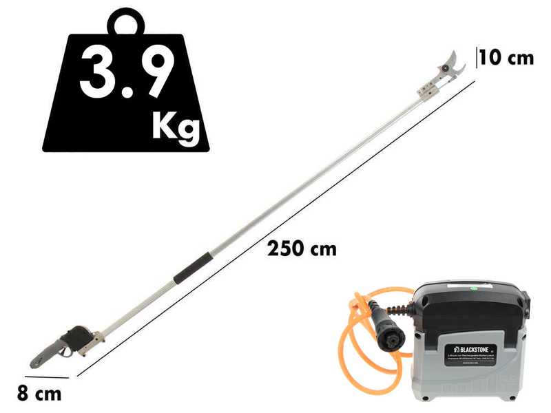 Tijeras el&eacute;ctricas de poda BlackStone 450-BP con p&eacute;rtiga BlackStone 32-H de 2,5 metros- bater&iacute;a y cargador de serie