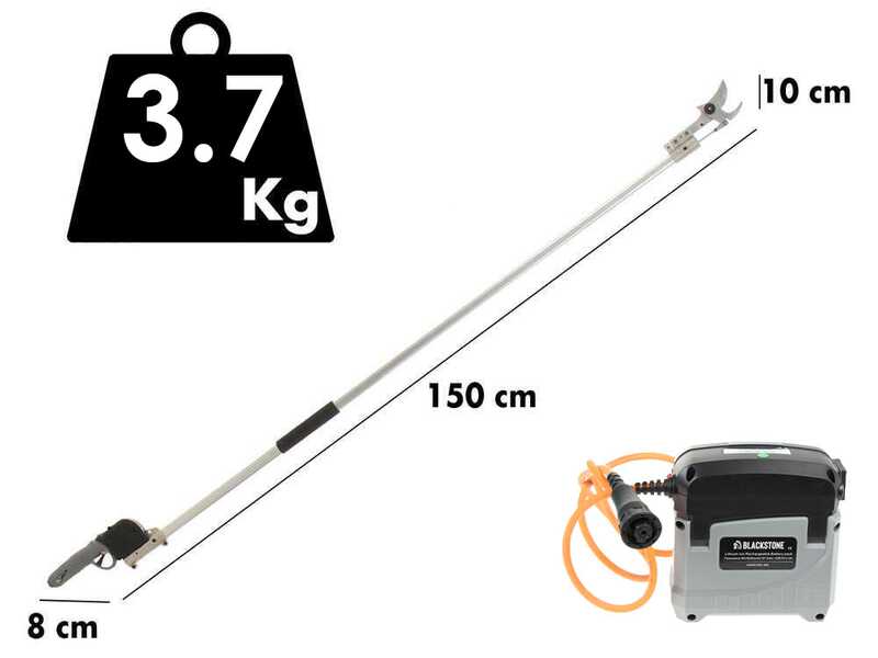 Tijeras el&eacute;ctricas de poda BlackStone 450-BP con p&eacute;rtiga BlackStone 25-H de 1,5 metros - bater&iacute;a y cargador de serie - Di&aacute;metro de corte 45 mm