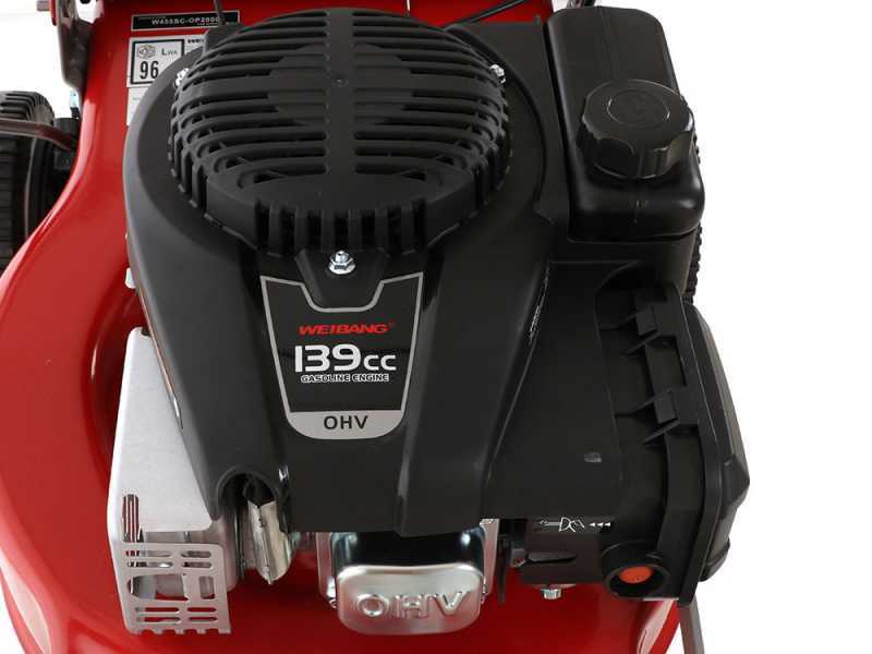 Cortac&eacute;sped autopropulsado de gasolina WEIBANG WB455SCOP - 2en1 - Motor 139 cc