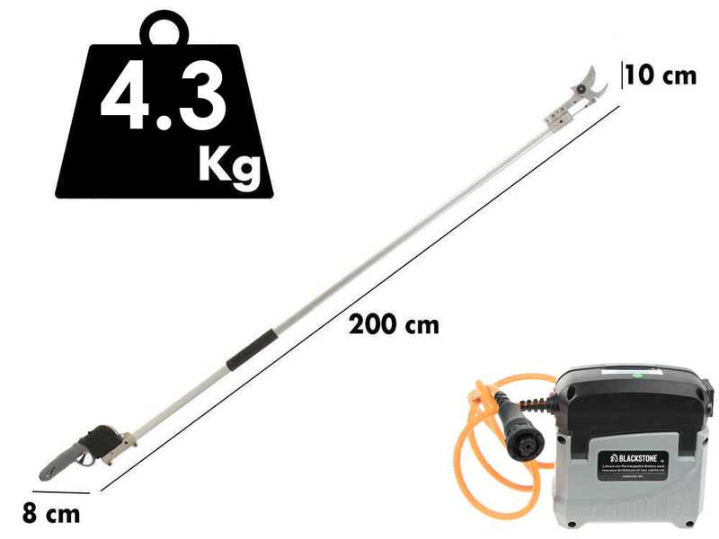 Tijera el&eacute;ctrica de poda BlackStone 500-BP con p&eacute;rtiga BlackStone 30-H de 2 metros - Corte de yunque