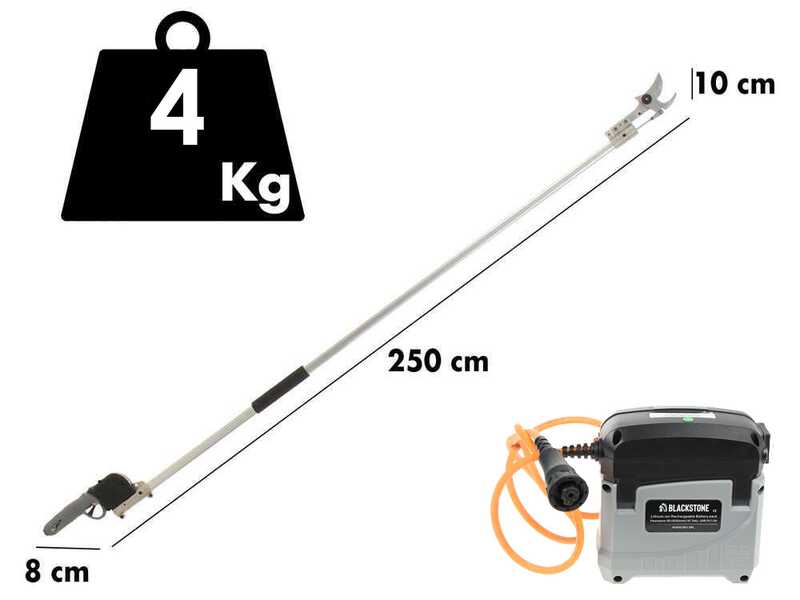 Tijera el&eacute;ctrica de poda BlackStone 500-BP con p&eacute;rtiga BlackStone 32-H de 2,5 metros - Corte de yunque - Di&aacute;metro de corte 40 mm