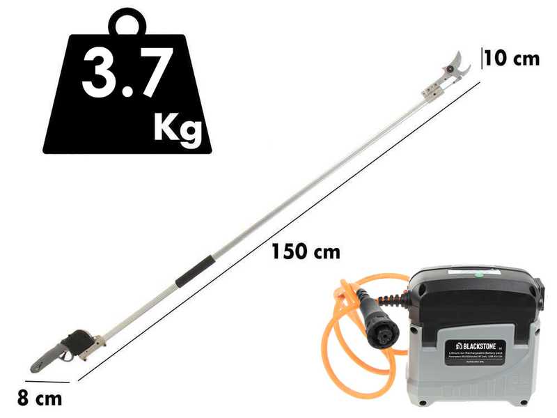 Tijeras el&eacute;ctricas de poda BlackStone 500-BP con p&eacute;rtiga BlackStone 25-H de 1,5 metros- Corte de yunque